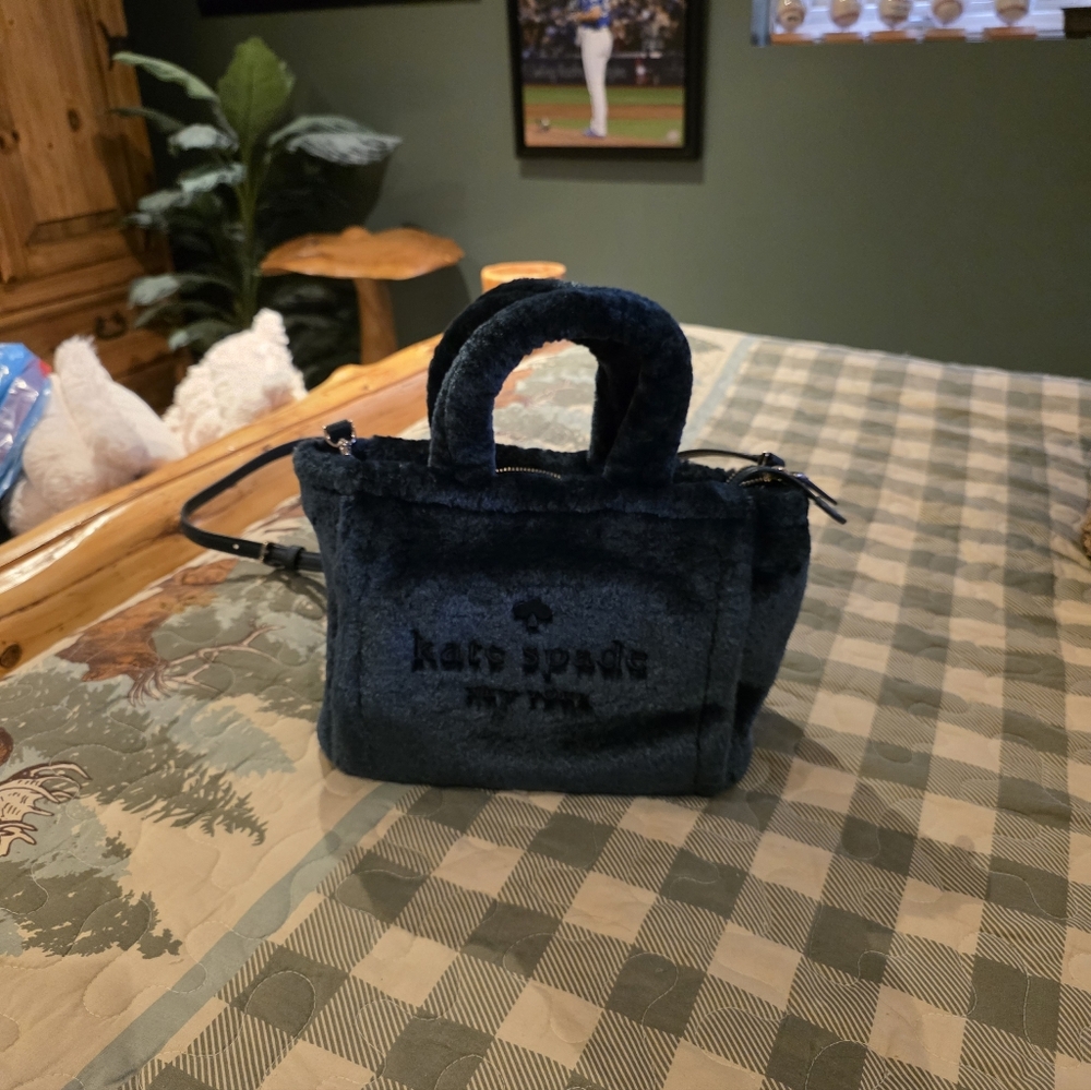 kate spade Teal plush mini tote with removable strap